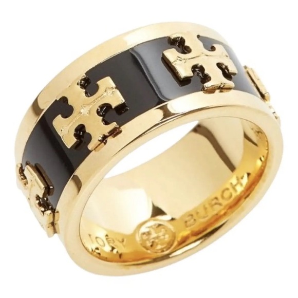 TORY BURCH ENAMEL RAISED LOGO RING SIZE 8.